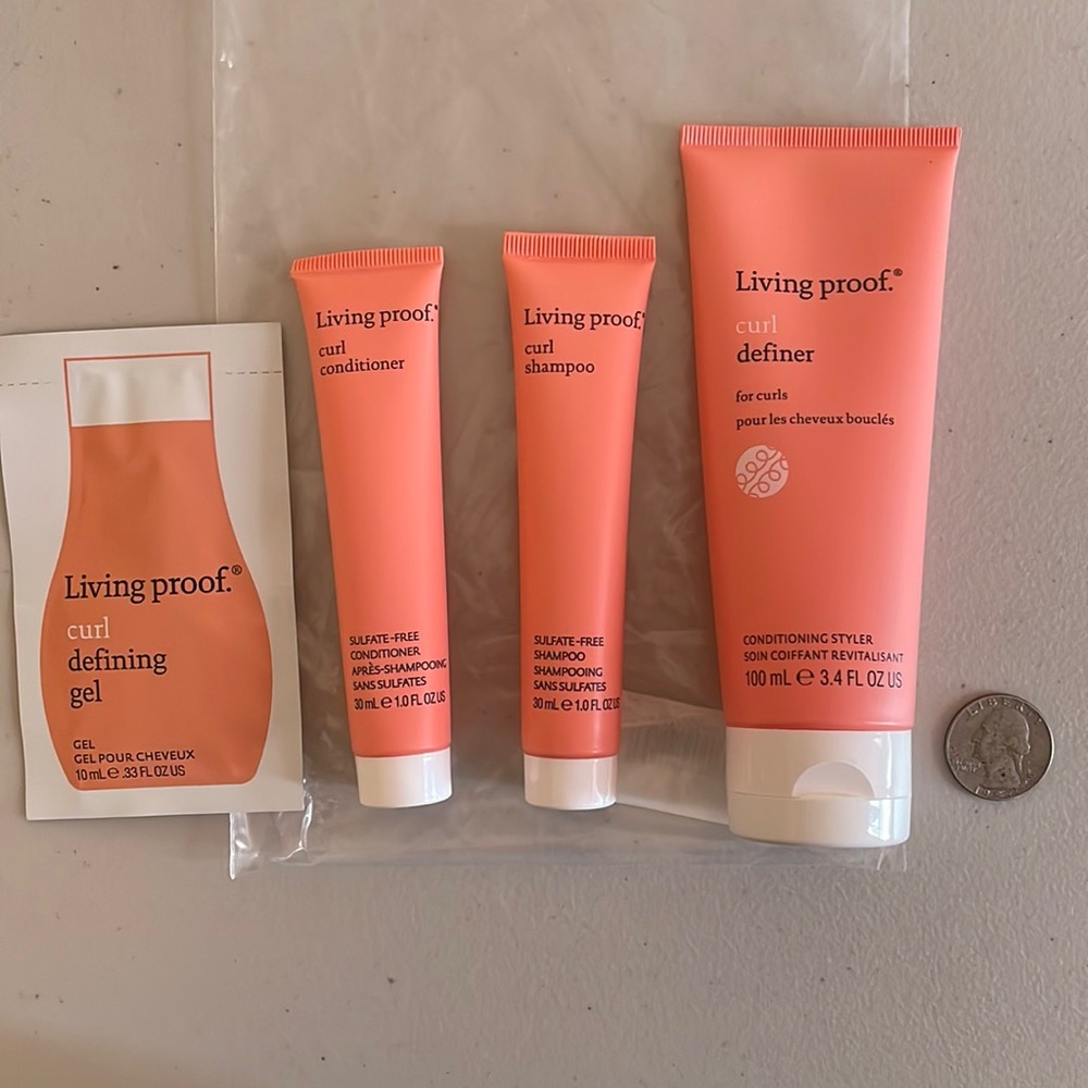 Living Proof set of Curl Definer, Shampoo, Conditioner, and Gel (smaller sizes)